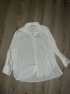 Zara 100% Linen White Button Down Shirt XXL